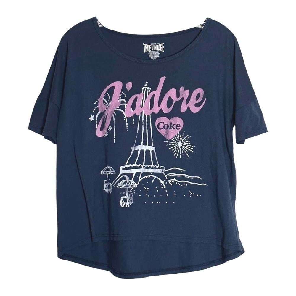 True Vintage J’adore Coke Paris Size M Graphic Tee Coca Cola Blue T-Shirt